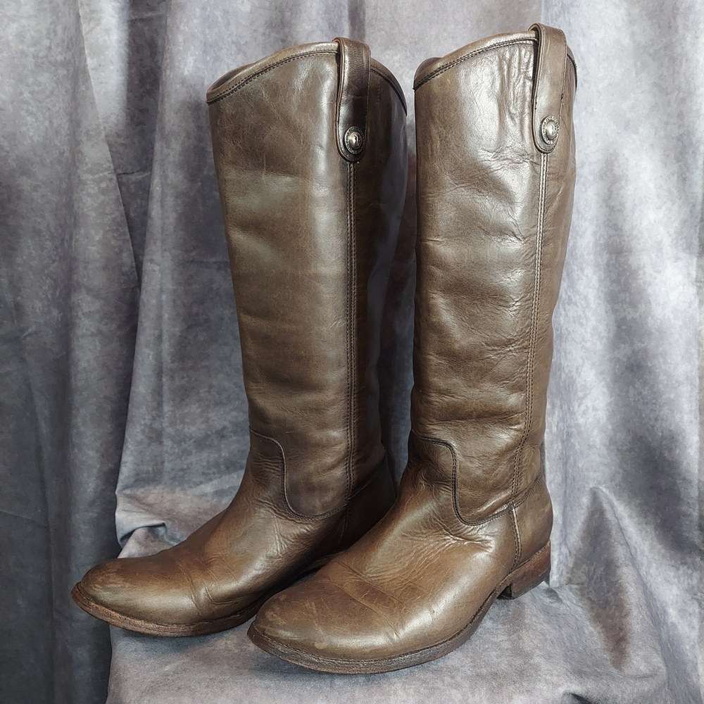 Frye Melissa Button Extended Calf Leather Riding Boots Cognac Brown Women's 9B - Picture 2 of 16